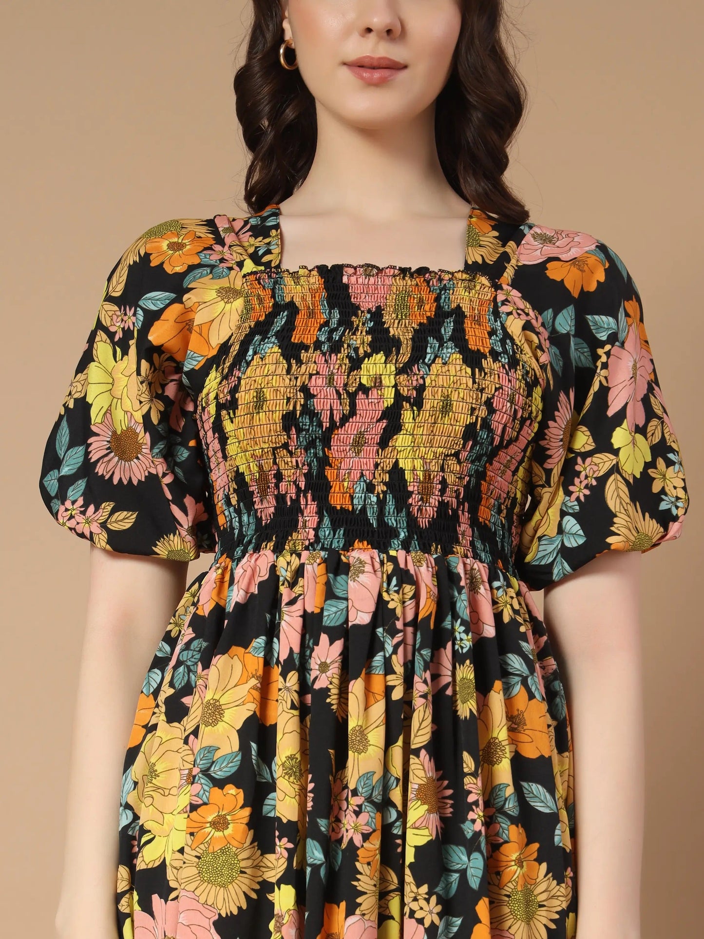 ZWERLON Rayon Printed Midi Women's Fit & Flare Dress - Yellow ( Pack of 1 )
