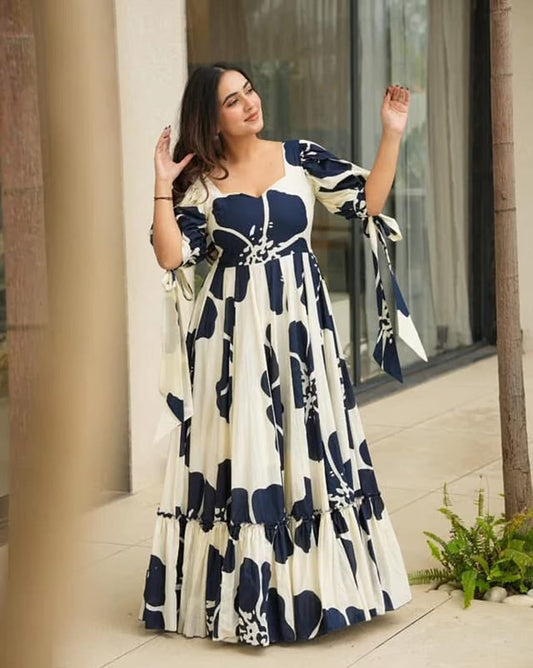 Women Floral Print Anarkali Gown Dress