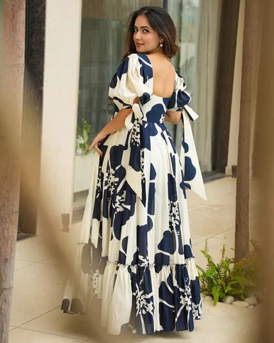 Women Floral Print Anarkali Gown Dress