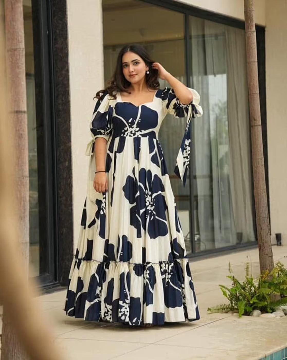 Women Floral Print Anarkali Gown Dress