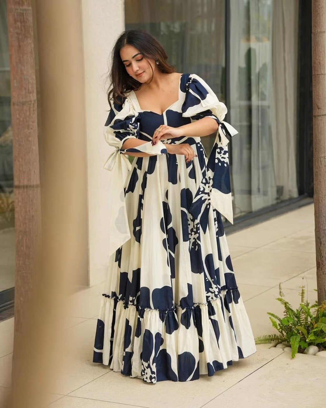 Women Floral Print Anarkali Gown Dress