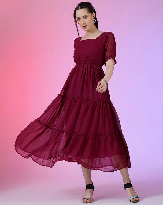 RAIYANI Women Square-Neck Flared Kurta