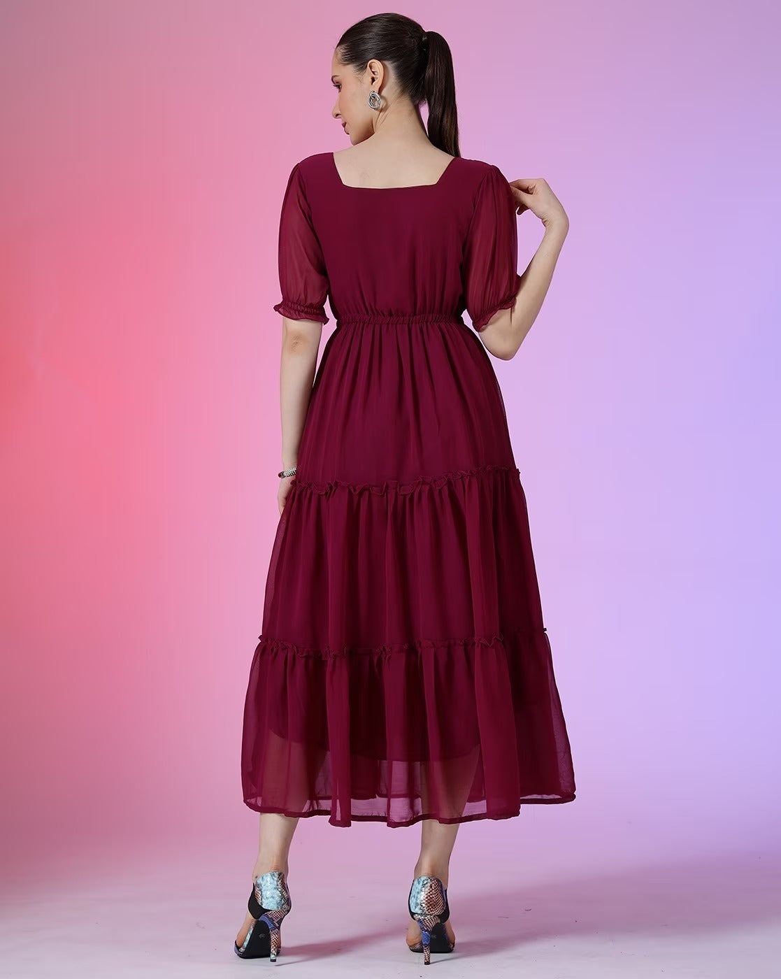 RAIYANI Women Square-Neck Flared Kurta