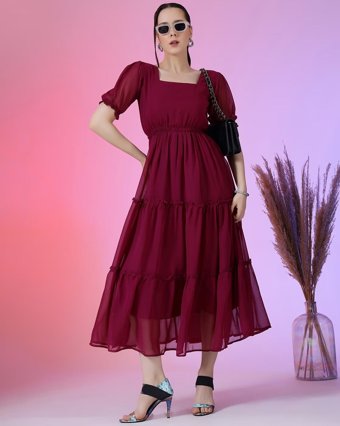 RAIYANI Women Square-Neck Flared Kurta