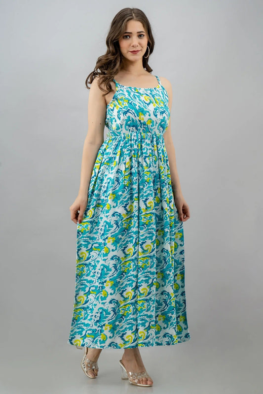 TRENDSWILL Viscose Rayon Printed Ankle Length Women's Gown - Blue ( Pack of 1 )