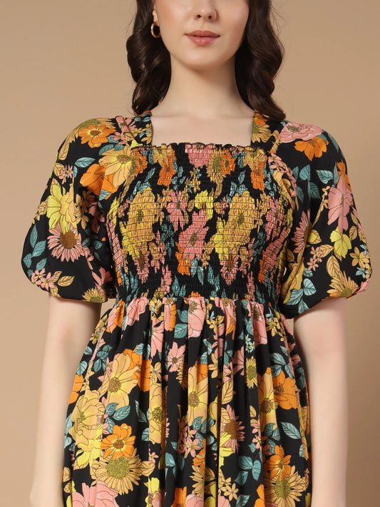 ZWERLON Rayon Printed Midi Women's Fit & Flare Dress - Yellow ( Pack of 1 )