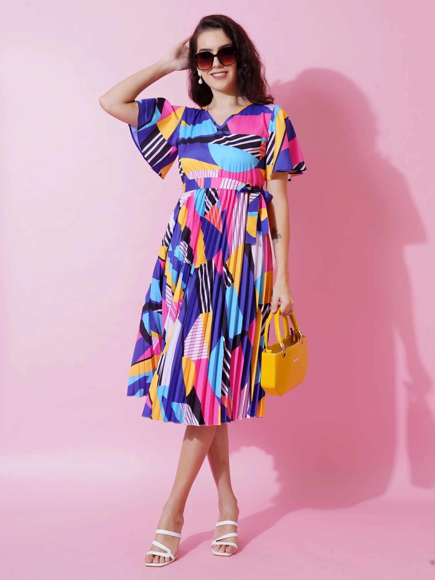 ZWERLON Polyester Printed Midi Women's Fit & Flare Dress - Blue ( Pack of 1 )
