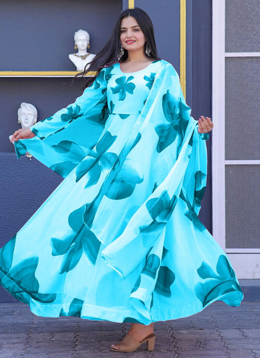 vy Pack of 1 Cotton Blend Printed Anarkali Women's Kurti with Dupatta