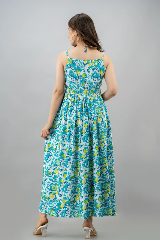 TRENDSWILL Viscose Rayon Printed Ankle Length Women's Gown - Blue ( Pack of 1 )